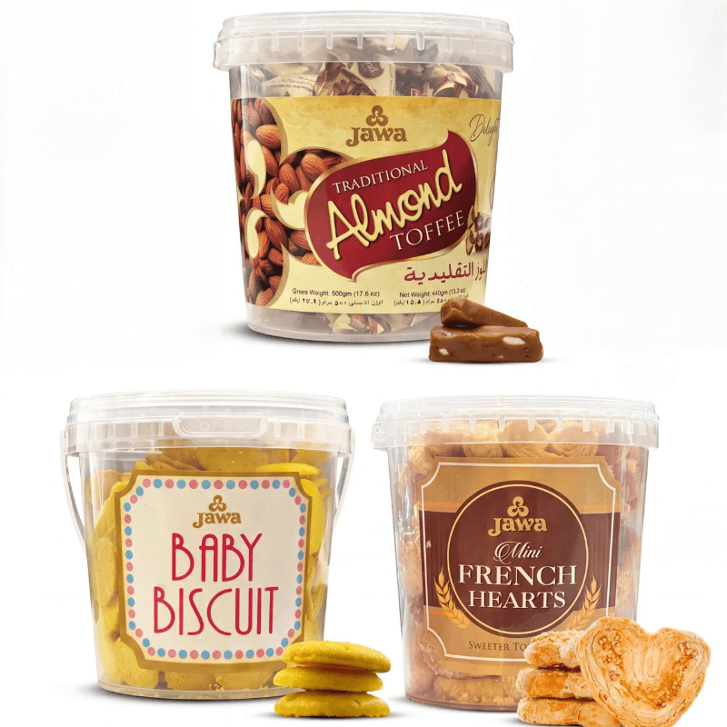 Jawa Khushiyan Hamper (Almond Tofee)(Baby Buiscit)(French Hearts)
