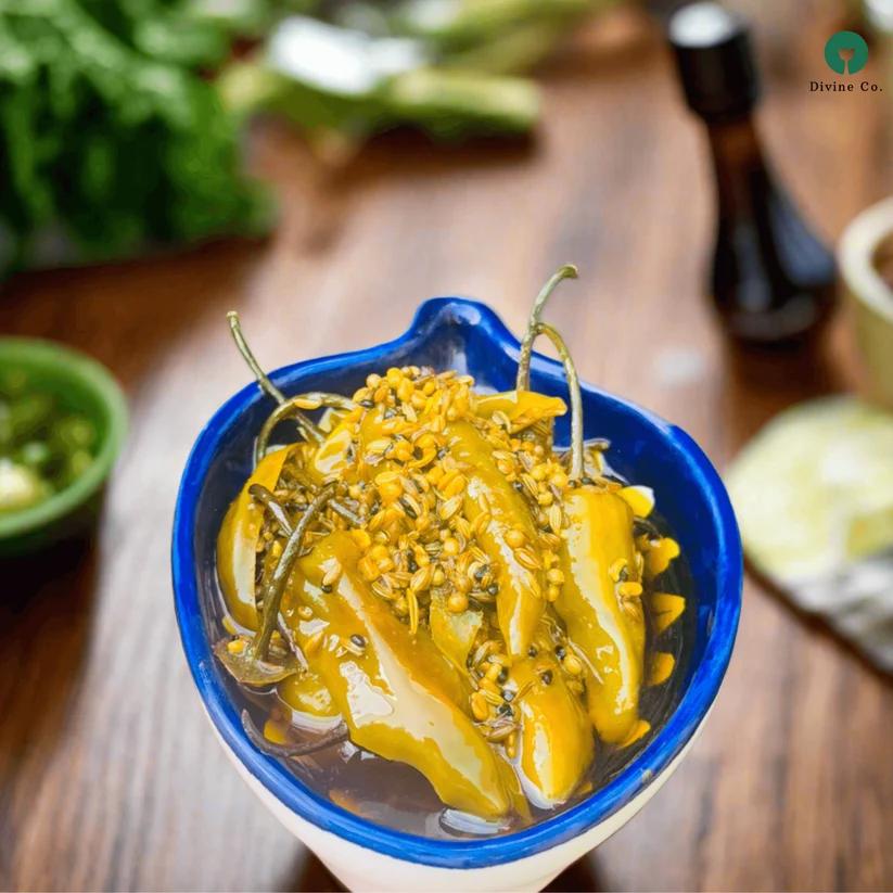 Stuffed green chilli pickle